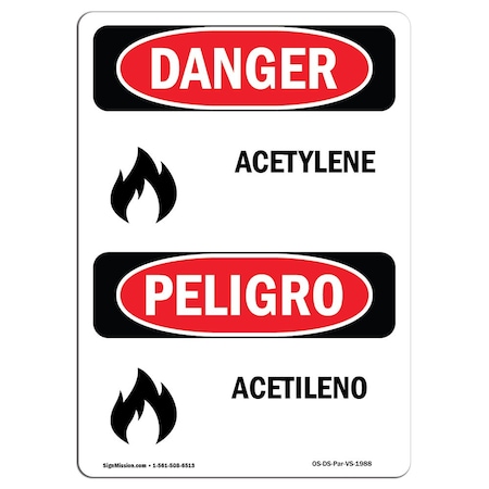 Signmission Safety Sign, OSHA Danger, 14" Height, Rigid Plastic, Acetileno, Bilingual Spanish OS-DS-P-1014-VS-1988